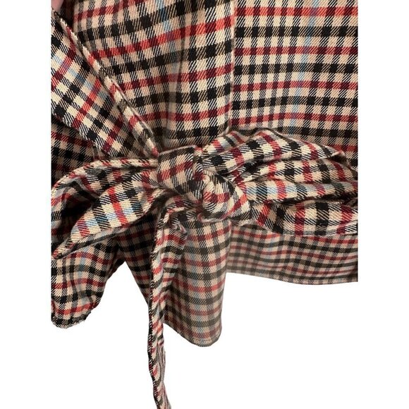 Ann Taylor  tan checkered blouse, tie closure around high waist, size Large - Picture 7 of 9